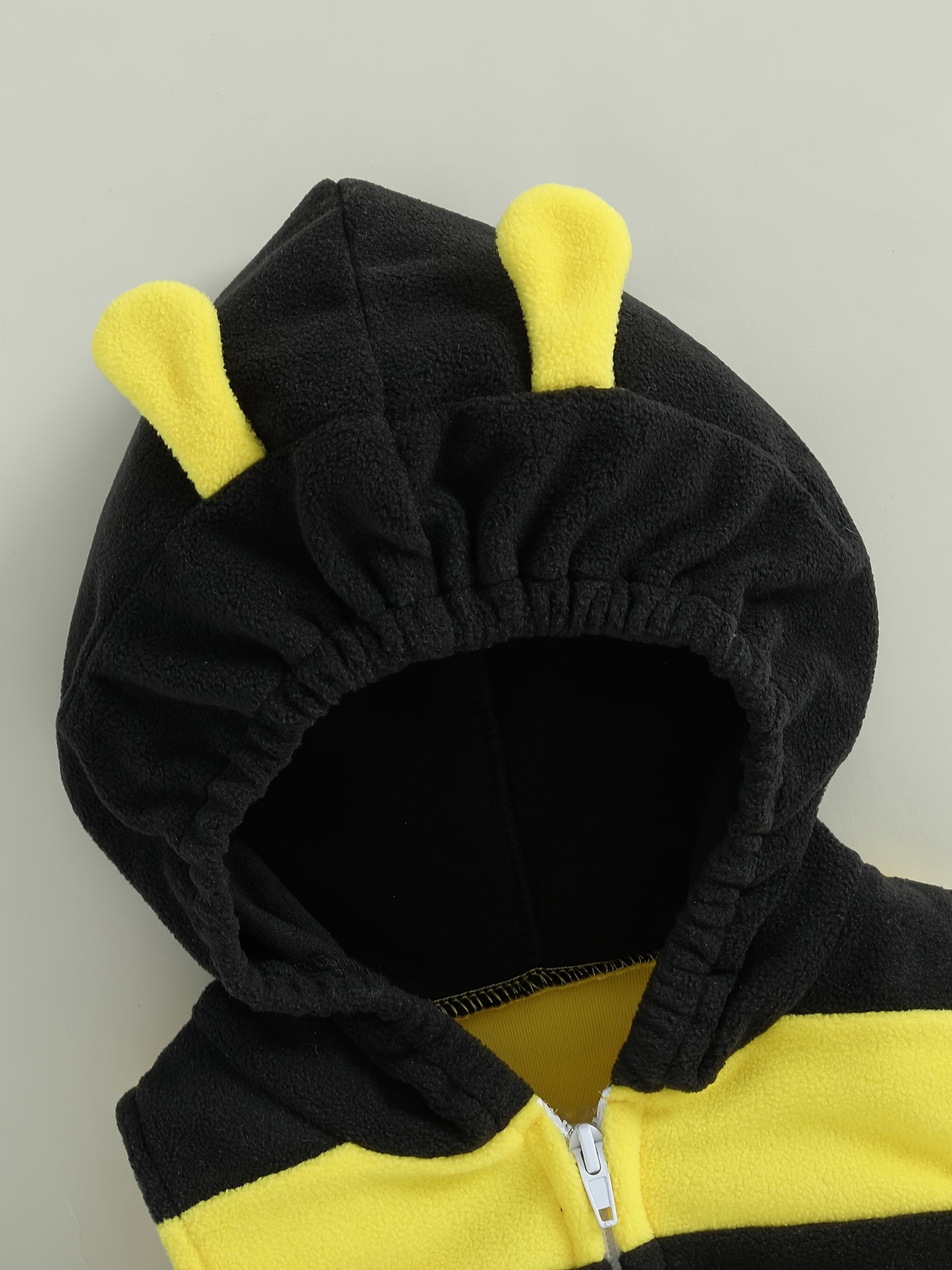 2pcs & Bee - Soft Hooded Romper & Long Socks Set with Full-Zip Closure.