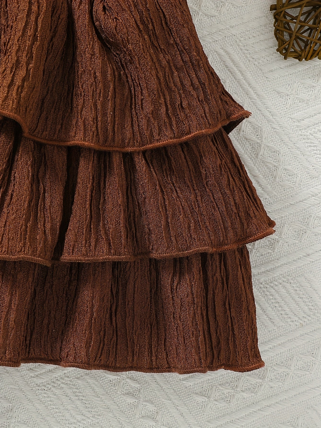 2PCS Sweet Short Sleeve Top + Brown Pleated Short Skirt