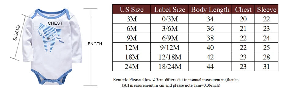 BOYS 6 PCS 3 PCS Bodysuit Long Sleeve 100% Cotton Baby