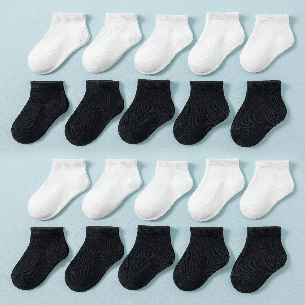 20 Pairs Kids Socks - White & Black