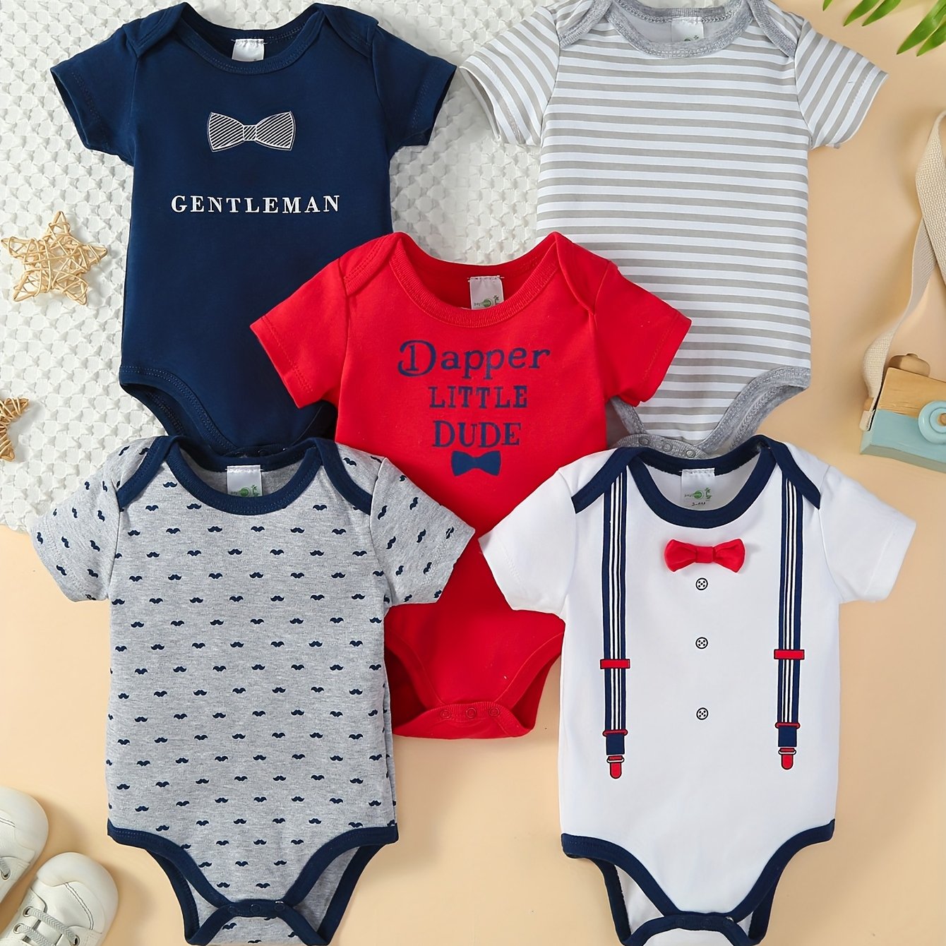 BOYS 5 Pcs Set Baby  Cartoon Triangle Jumpsuit
