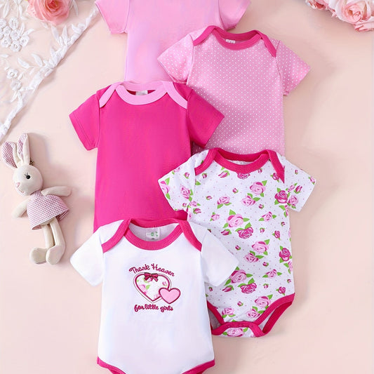 5pcs Short-sleeved Triangular One-piece Dress for Baby Girls.