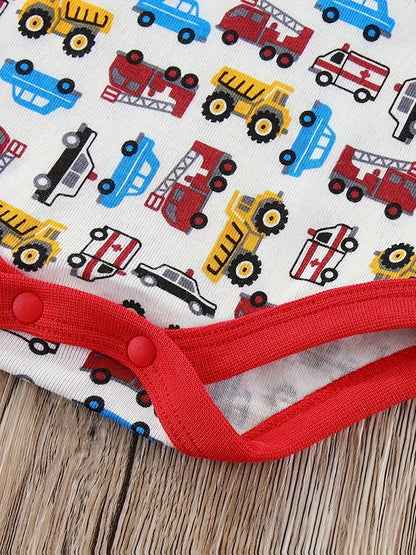 Set Of 5 Cotton Dinosaur Car Baby Boy Onesies.