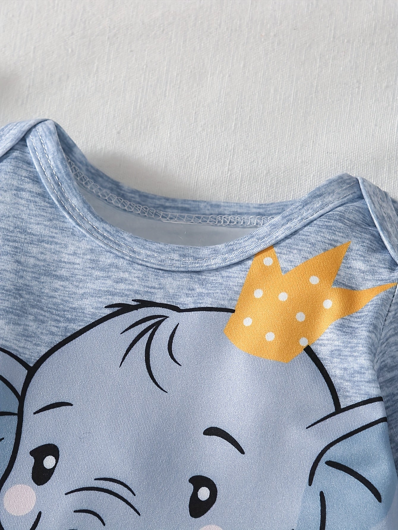 Newborn Baby Boy Cartoon Elephant Print Off Shoulder Long Sleeve Romper 3Pcs Set