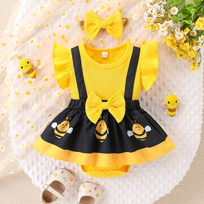 Newborn baby girl dress with bee