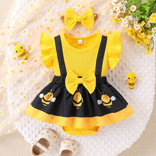 Newborn baby girl dress with bee