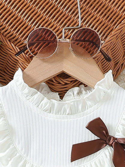 2PCS Sweet Short Sleeve Top + Brown Pleated Short Skirt