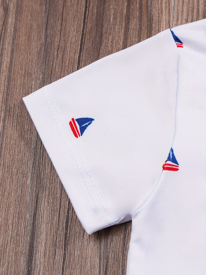 2pcs Baby Boys Casual Short Sleeve Shirt & Suspender Pants Set.