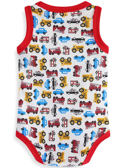 Set Of 5 Cotton Dinosaur Car Baby Boy Onesies.