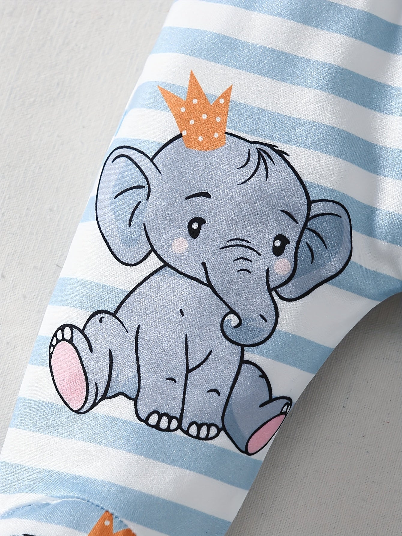 Newborn Baby Boy Cartoon Elephant Print Off Shoulder Long Sleeve Romper 3Pcs Set