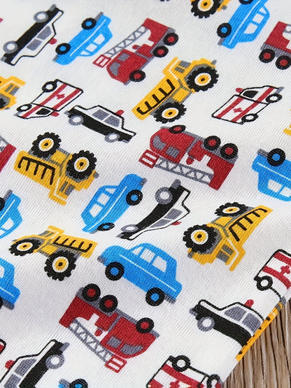 Set Of 5 Cotton Dinosaur Car Baby Boy Onesies.