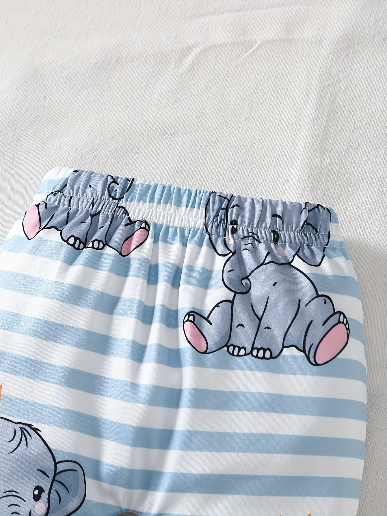 Newborn Baby Boy Cartoon Elephant Print Off Shoulder Long Sleeve Romper 3Pcs Set