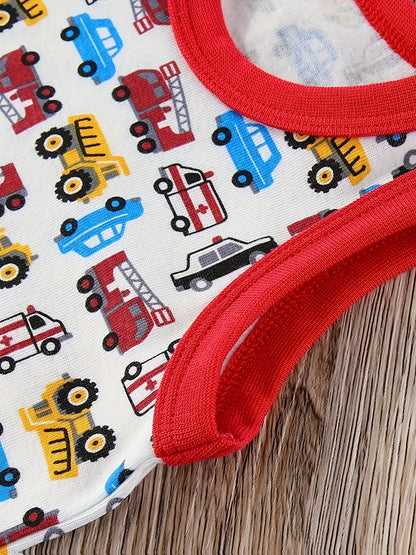 Set Of 5 Cotton Dinosaur Car Baby Boy Onesies.