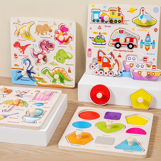 [MEZHOBBY Wooden Jigsaw Puzzle] MEZHOBBY 8pcs Wooden Jigsaw Puzzle for Kids - Educational Toys, Animals, Transportation, Numbers, Dinosaurs, Vegetables And Fruits, Gifts for Boys And Girls