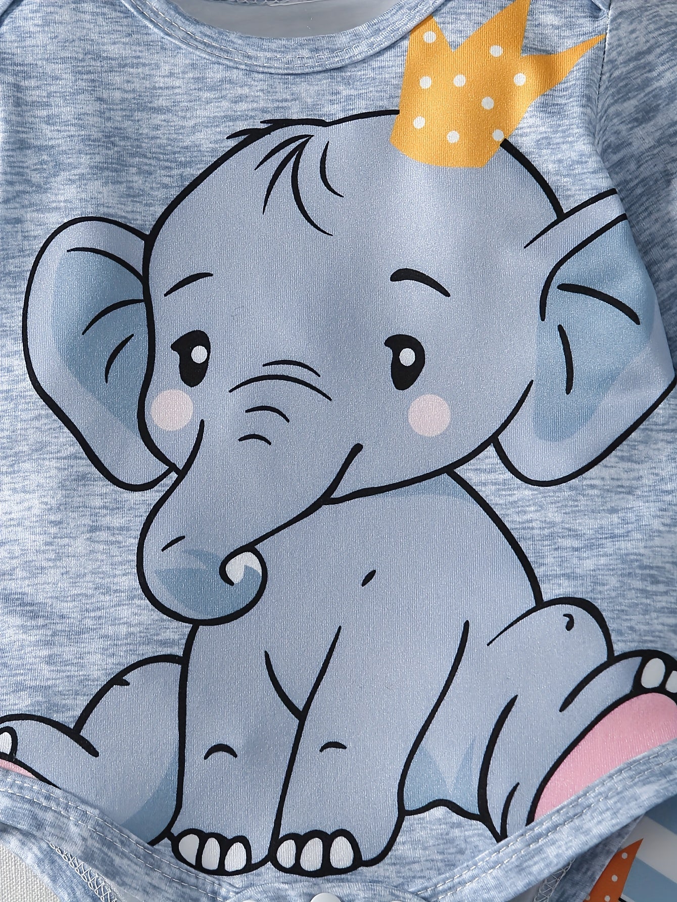 Newborn Baby Boy Cartoon Elephant Print Off Shoulder Long Sleeve Romper 3Pcs Set