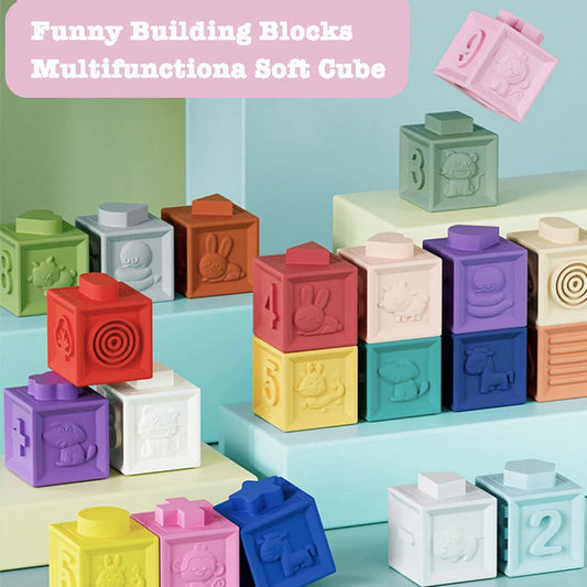 Babt Soft Building Blocks Children Bath Toys Kids Montessori Toy Toddlers Early Education Squeeze Stacker Cube Blocks Gifts