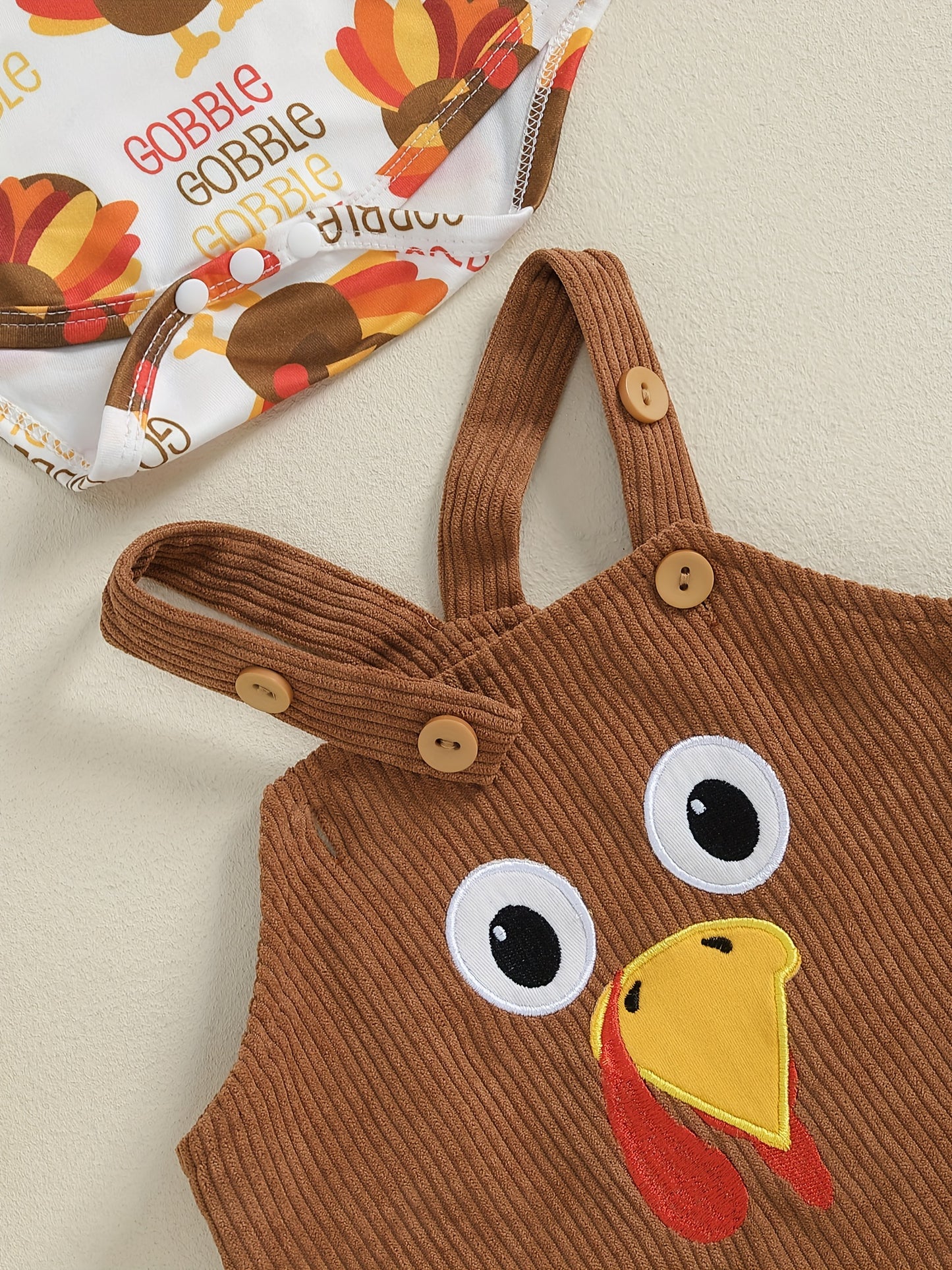 3pcs Baby Girl's Turkey Print Ruffle Sleeve Romper