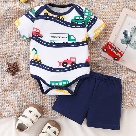 2pcs Newborn Baby Boy Summer Outfit Set.