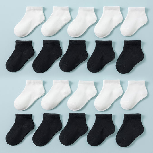 20 Pairs Kids Socks - White & Black