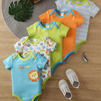 5pcs Set Baby Boy Cartoon Triangle Jumpsuit