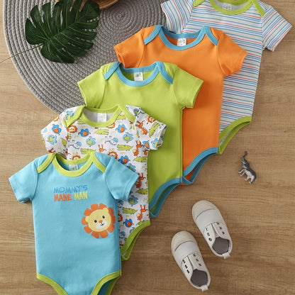 5pcs Set Baby Boy Cartoon Triangle Jumpsuit