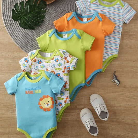 5pcs Set Baby Boy Cartoon Triangle Jumpsuit